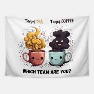 Kawaii Brew Rivalry - Cute Battle between Team Tea and Team Coffee Tapestry