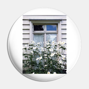 White Window Flowers Pin