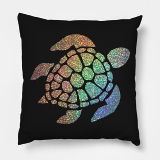 Holographic Rainbow Ombre Faux Glitter Turtle Pillow