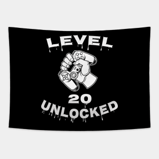 Level 20 Unlocked - Funny Mens 20th Birthday Gamer Tapestry