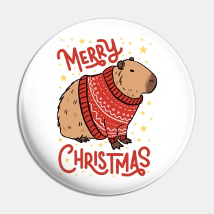 Merry Christmas a cute capybara wearing an ugly Christmas sweater Pin