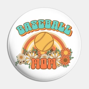 Groovy Baseball mom Retro gift for funny mother Vintage floral pattern Pin