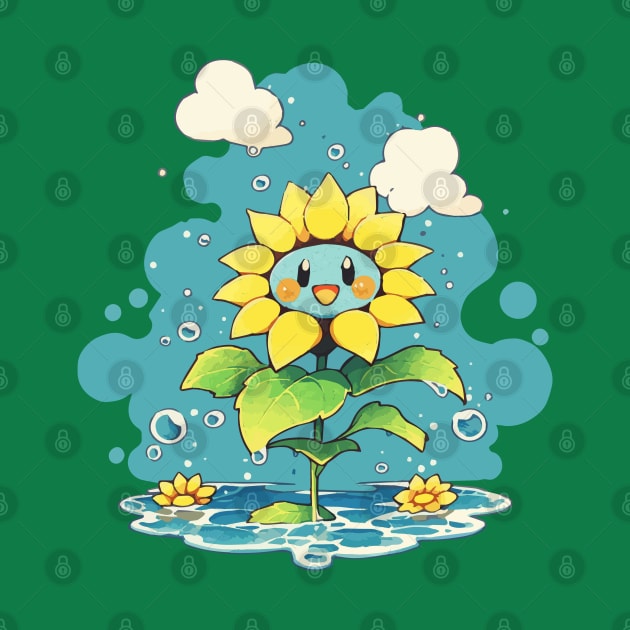 Cute sunflower under the rain by etherElric