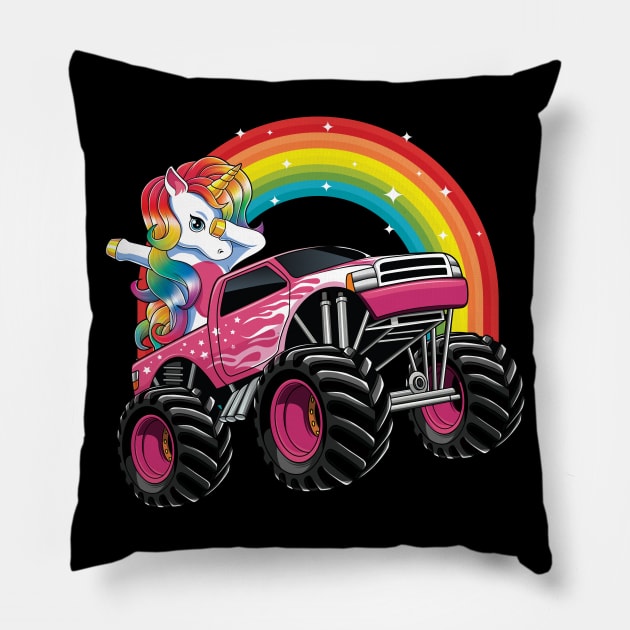 Dabbing Unicorn Monster Truck Birthday Party Gift Pillow by HCMGift