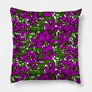 Pink Clematis vine on white Pillow