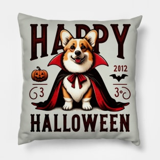 Vintage Corgi Dog Halloween Vampyre Pillow