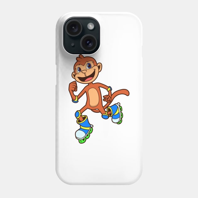 Cartoon monkey riding inline skates Phone Case by Modern Medieval Design