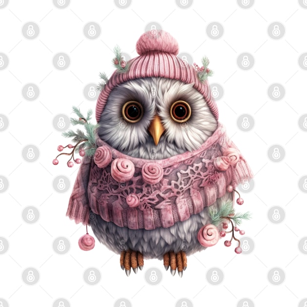 Pink Christmas Owl by Chromatic Fusion Studio