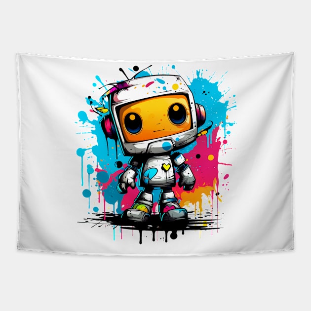 Cute cartoon Robot. Funny cyborg. Tapestry by AndreKENO