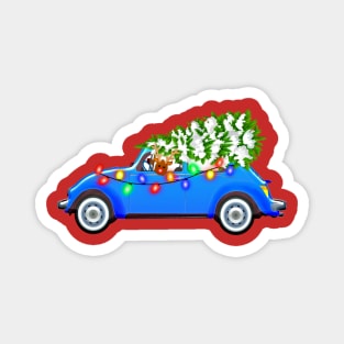 Merry Christmas Reindeer In Blue Car Magnet