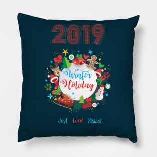 2019 Winter Holiday Christmas & Happy New Year Symbols Pillow