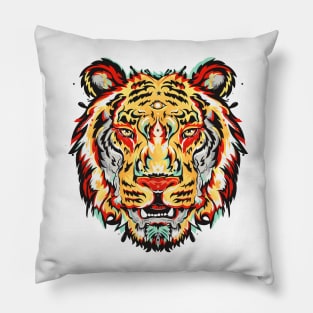 Wild Beauty: A Striking Yellow, Green and Red Tiger Design Pillow