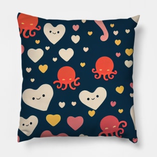 Hearts and Octopuses Swimming In The Sea - Super Cute Colorful Cephalopod Pattern Pillow