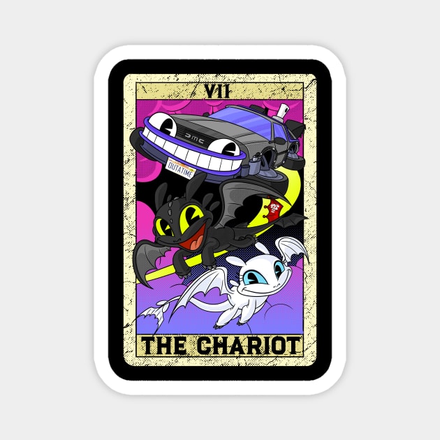 The Chariot DeLorean DMC Tarot Card Toothless Old Timey Cartoon Magnet by Juandamurai