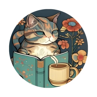 Coffee Cat Cute Kitten Reading Book - Funny Cat Coffee T-Shirt