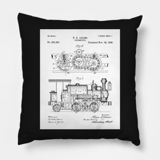 Steam Train Patent - Steam Locomotive Art - Black And White Pillow