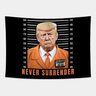 Never Surrende - Trump Mug Shot Tapestry