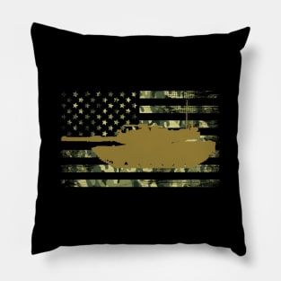 M1 Abrams Military Battle Tank Camo American Flag Pillow