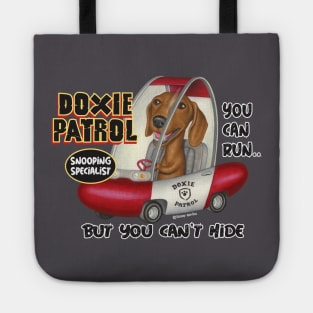 fun cute fur baby doxie dog with Dachshund Driving classic car Tote