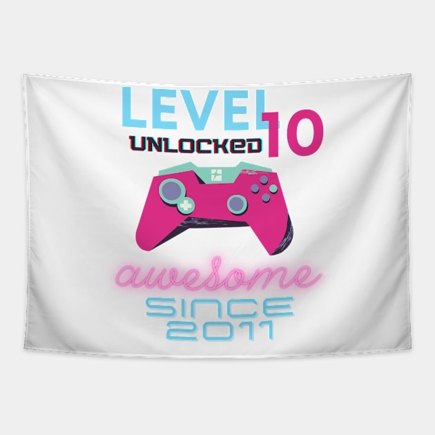 Level 10 Unlocked Awesome 2011 Video Gamer Tapestry by Fabled Rags 