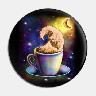 Cappuccino lover great wave creative art Pin