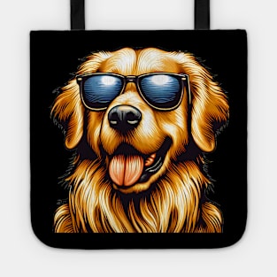 Funny Golden Retriever with Sunglasses Tote