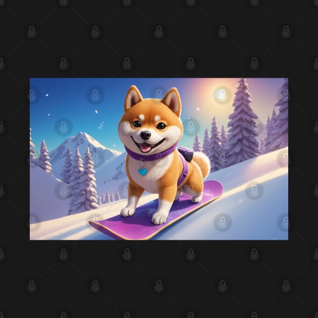 Cute Snowboarding Shiba Inu Dog by nicecorgi