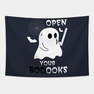 Boo Boo Crew Teacher Ghost Holding Ruler Funny Halloween - Open Your Booooks - Teacher Gift Tapestry