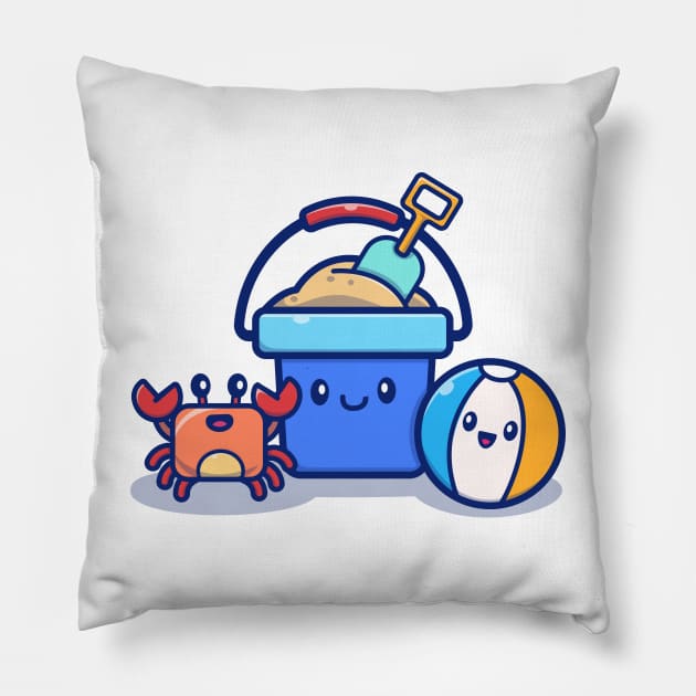 Cute Summer Bucket Sand With Crab And Ball Pillow by Catalyst Labs