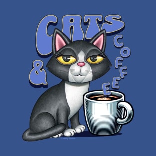 Tuxedo Black & White Cats and Coffee T-Shirt