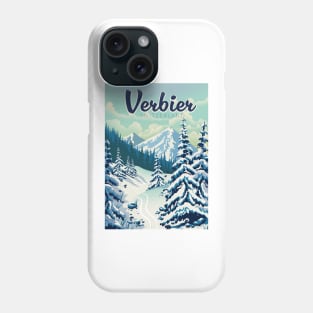 Verbier Switzerland Skiing travel poster Phone Case