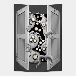 Monsters Creepy Cute Halloween Character Behind the door Tapestry