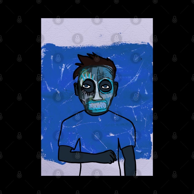 Expressionist Blue Male Character with Street Mask and Blue Eyes by Hashed Art