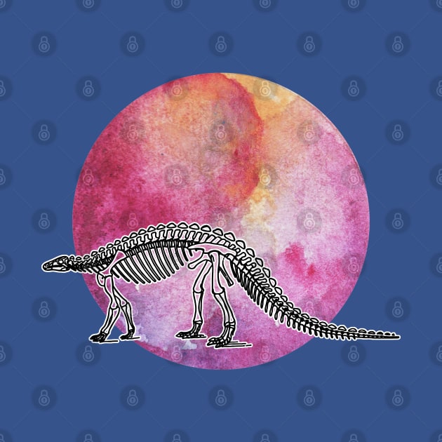 Dinosaur Skeleton in Space Red Planet with Mountain by chimakingthings