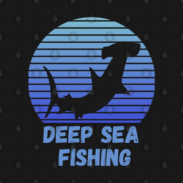 Deep Sea Fishing, Blue Retro Sunset Hammerhead by Grove Designs