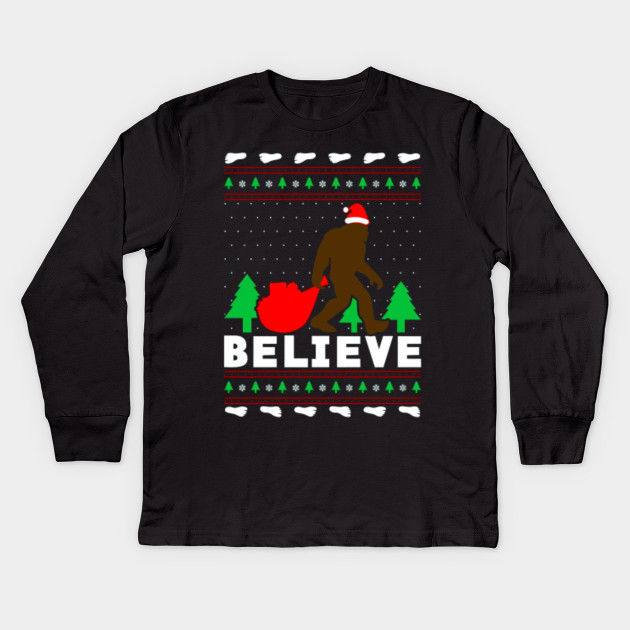 Bigfoot I Believe Xmas Sasquatch Ugly Christmas Youth Kids T-Shirt Gift
