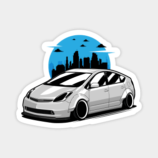 White Prius Widebody in City Skyline Magnet