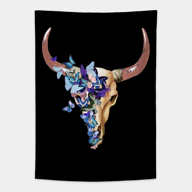 Cow skull floral 7 Tapestry by Collagedream