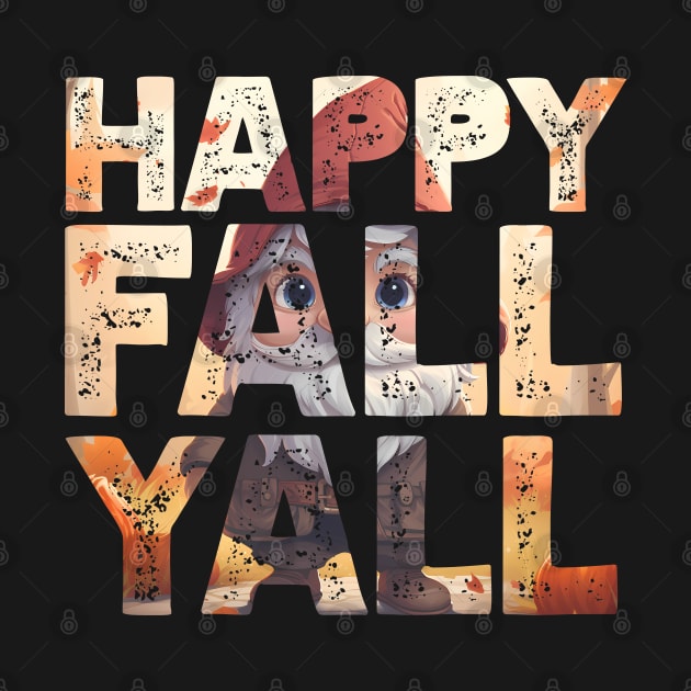 Happy Fall Yall Cute Gnome Big Words Text Wall by NearlyNow