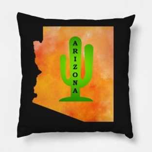 Arizona Cactus in a Sunset Sky State Map Pillow