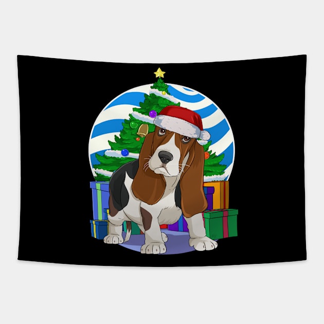 Basset Hound Dog Cute Santa Christmas Gift Tapestry by Noseking