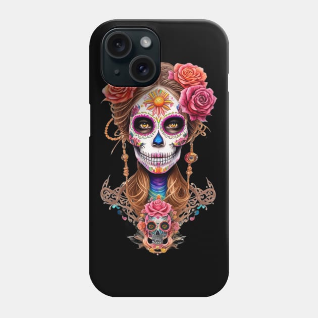 Embody the Spirit of Dia de los Muertos with Stunning Woman in Sugar Skull Makeup Phone Case by ImaginativeInkPOD