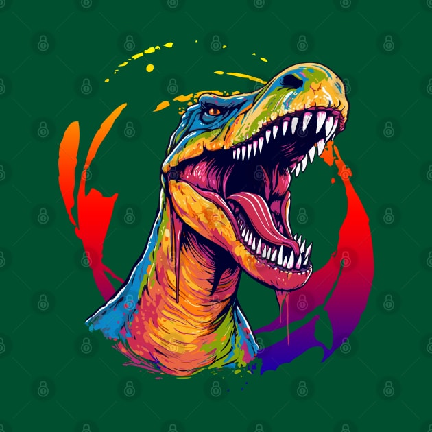 Roaring Baryonx Vibrant Color Splash Design by Terra Fossil Merch