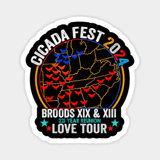 Vintage Cicada Fest Brood 2024 Tsunami Phenomenon Brood XIX Brood XIII Year Of The Cicada 2024 ussa flag Magnet