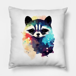 Raccoon Wild Nature Animal Colors Paint Pillow