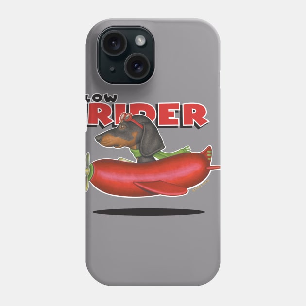 Fun Black and tan Dachshund flying a hot dog plane. Phone Case by Danny Gordon Art