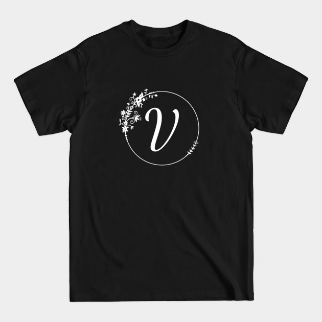 Discover Initial Letter V Monogram White Floral - Initial V - T-Shirt