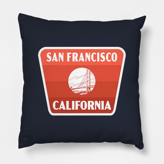 San Francisco California Retro Badge (Red) Pillow by deadmansupplyco