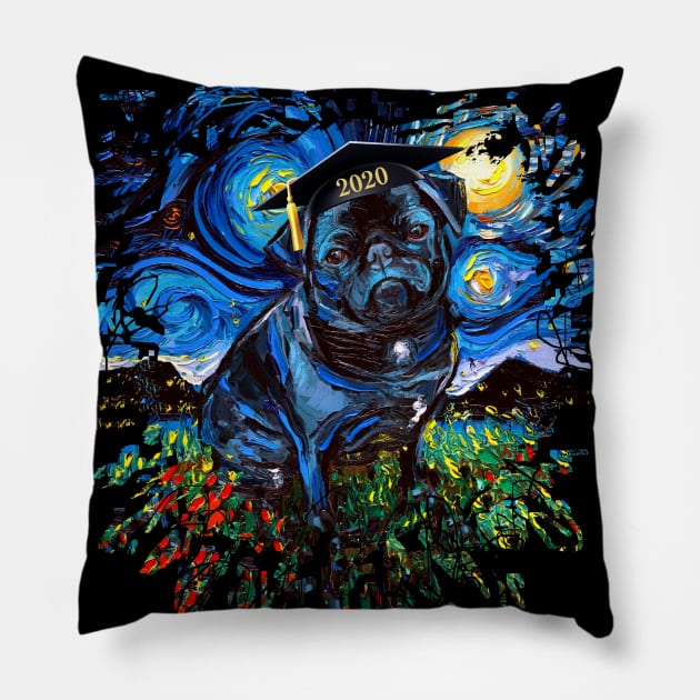 Black Pug Night 2020 Graduation (splash version) Pillow by sagittariusgallery