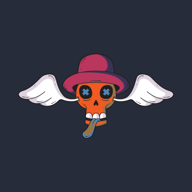 skull head with hat and wings and tongue sticking out by dadudoz